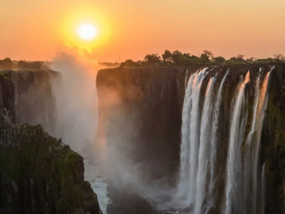 Victoria Falls glowing in the evening light