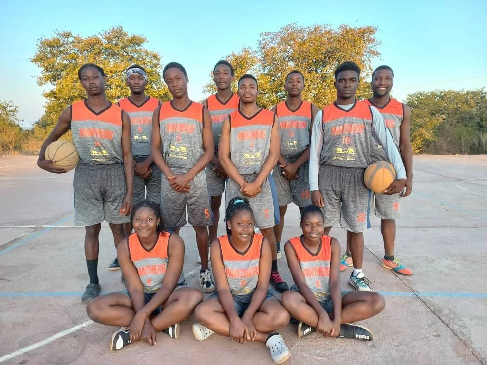 Victoria Falls Panthers basketball players wearing team kit